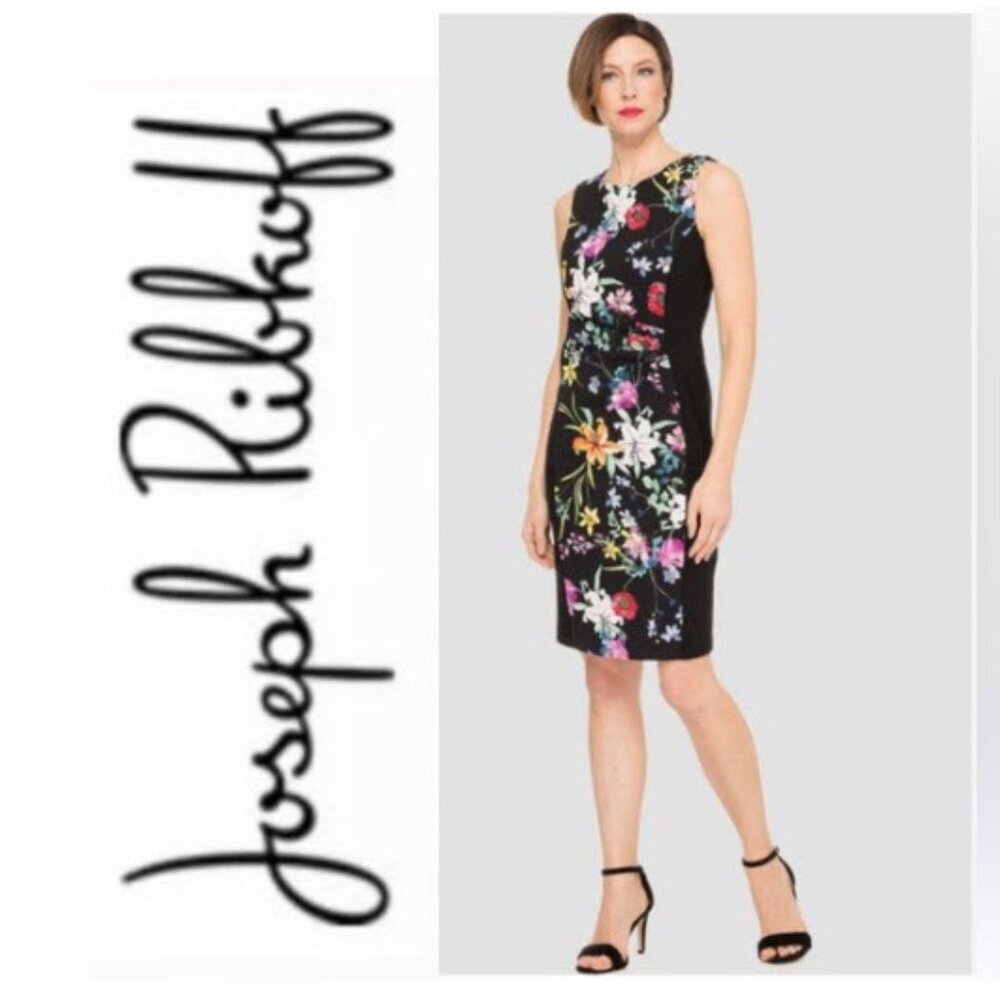 Joseph Ribkoff Floral Sheath Dress Black Multicolour Sleeveless Size 10